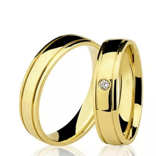 Aliança Ouro 18K Feminina com Diamante